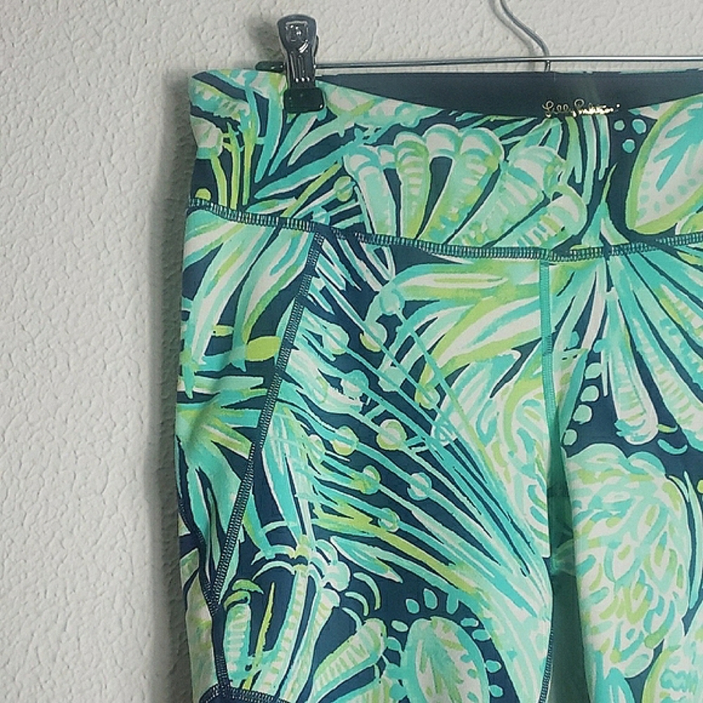 Lilly Pulitzer Luxletic 21" Thea Weekender Crop Legging Mesh Blue Green Size XL - Picture 3 of 13